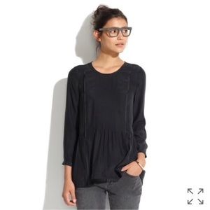 Madewell Etude Silk Peplum Blouse in Black Medium